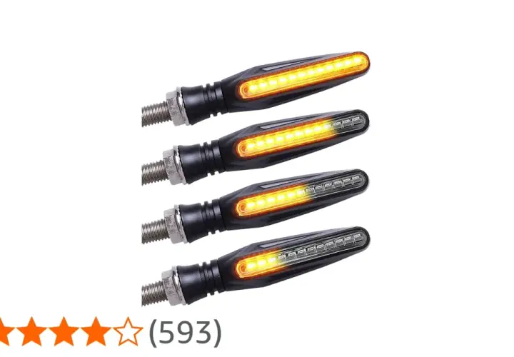 Quattro frecce led moto con luce ambra, perfette per dare un tocco moderno e sicuro alla tua moto.