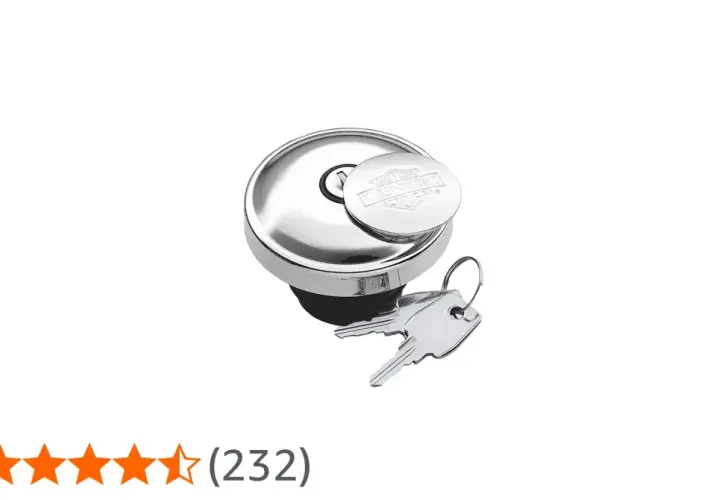 Tappo serbatoio Harley Davidson cromato con logo e chiavi.