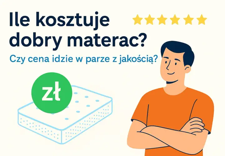 Ile kosztuje materac? Sprawdź, czy cena idzie w parze z jakością. Ilustracja przedstawia materac i mężczyznę.