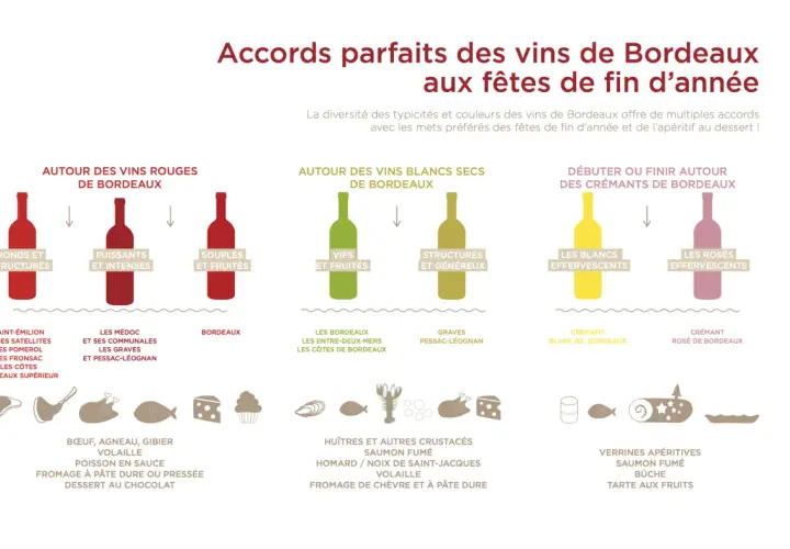 Quel vin de Bordeaux avec le fromage ? Ce guide illustre les accords parfaits, des rouges structurés aux crémants effervescents, pour sublimer vos repas de fête.