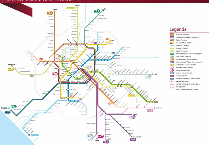 Mappa delle metropolitane e ferrovie di Roma. Ideale per muoversi a Roma in modo efficiente.