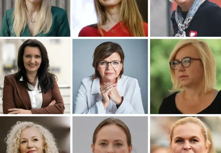 Portretowe ujęcia posłanek Koalicji Obywatelskiej. Kobiety prezentują różne style i emocje, tworząc galerię politycznych osobowości.