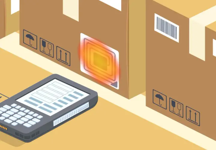 Skanowanie paczek za pomocą czytnika RFID. Nowoczesne zastosowania rfid w logistyce usprawniają śledzenie towarów.
