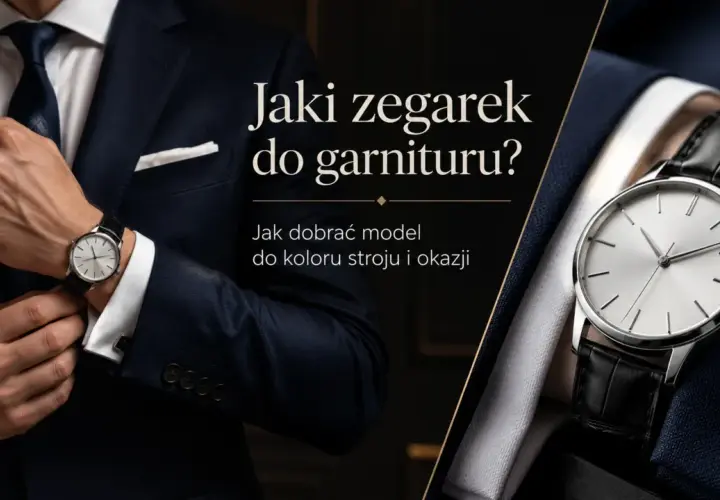 Elegancki mężczyzna w garniturze poprawia mankiet koszuli, prezentując klasyczny zegarek. Dowiedz się, jak nosić zegarek do koszuli, by dopełnić stylizację.