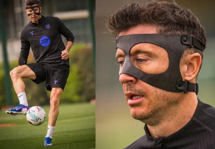 Robert Lewandowski w masce treningowej. Czy to odpowiedź na pytanie, dlaczego Lewandowski gra w masce?