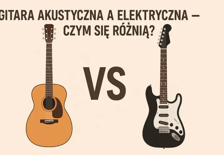 Jak wygląda gitara akustyczna (brązowa) i elektryczna (czarna) obok siebie, z napisem "VS" pośrodku.