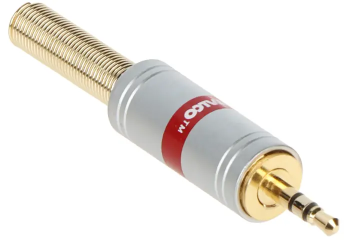 Złoty jack 3.5mm z metalową obudową i sprężynką. Idealny do kabli audio.