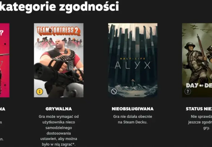 Ghostrunner, Team Fortress 2, Half-Life: Alyx i Day of Defeat - cztery kategorie zgodności gier na Steam Decku.