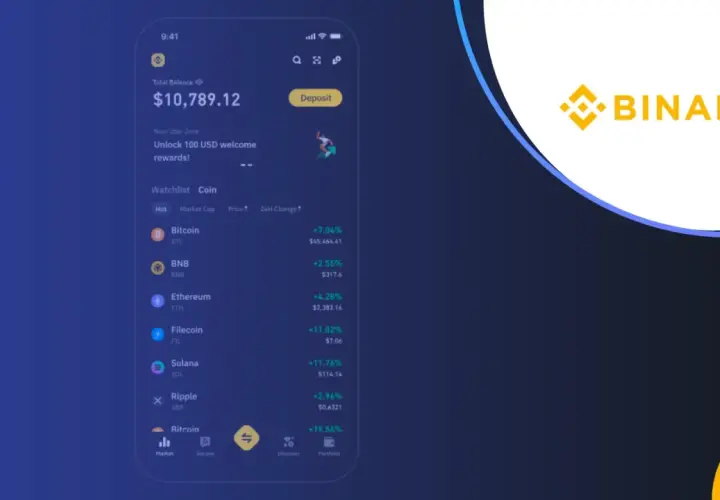 Aplikacja Binance pokazuje saldo 10 789,12 USD i listę kryptowalut, w tym Bitcoin. Dowiedz się, binance co to jest i jak zacząć inwestować.