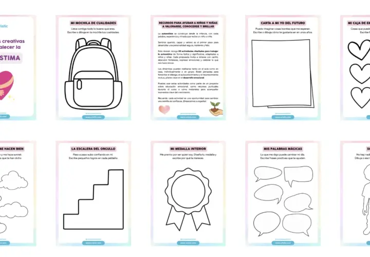Actividades para fortalecer la autoestima: mochila de cualidades, carta a mi yo futuro, caja de emergencia emocional, escalera del orgullo, medalla interior, palabras mágicas y más.