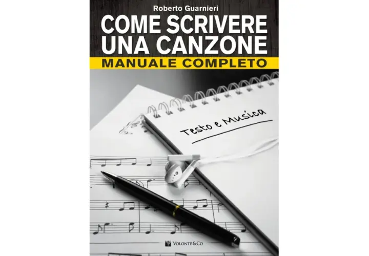 Manuale per scrivere canzoni: spartito, quaderno con "Testo e Musica", penna e auricolari. Ideale per chi ama le canzoni da inventare.
