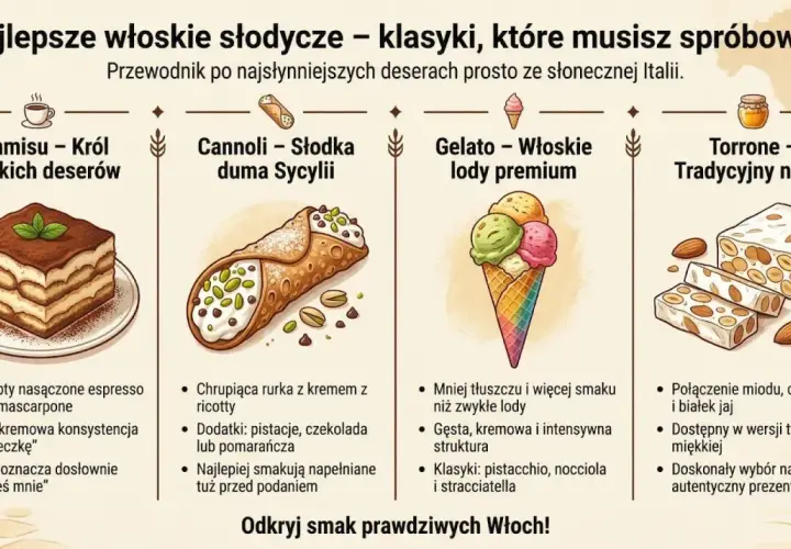 Włoskie słodycze: tiramisu, cannoli, gelato i torrone. Pyszne desery prosto z Italii, które musisz spróbować.