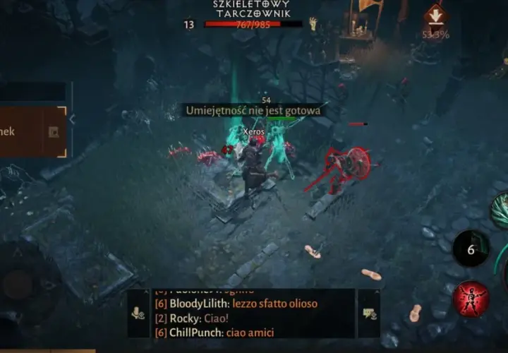 Gracz w Diablo Immortal na Switchu walczy z grupą szkieletów.