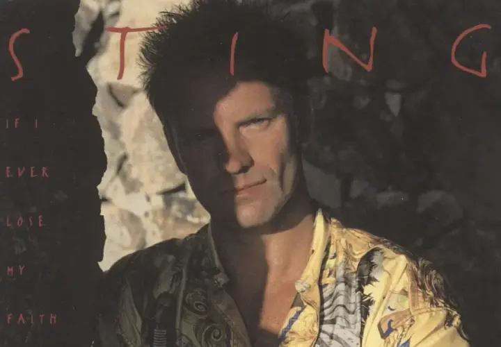 Sting, w okładce albumu "If I Ever Lose My Faith in You", spogląda zza skalistej ściany.