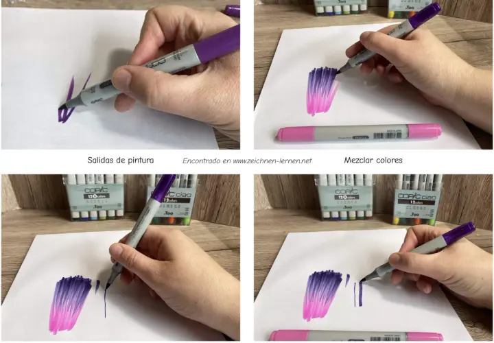 Manos practicando con rotuladores para crear degradados y trazos finos y gruesos, ideales para dibujos para pintar con rotuladores.