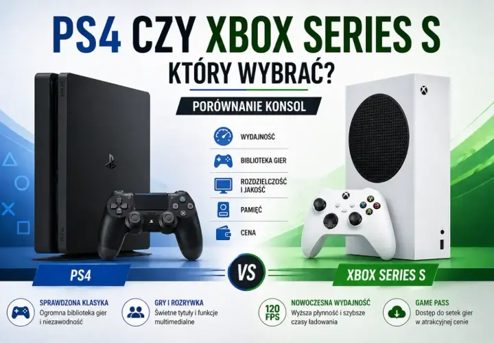 Porównanie konsol: PS4 czy Xbox Series S? Zobacz, która platforma oferuje lepszą wydajność, bibliotekę gier i cenę.