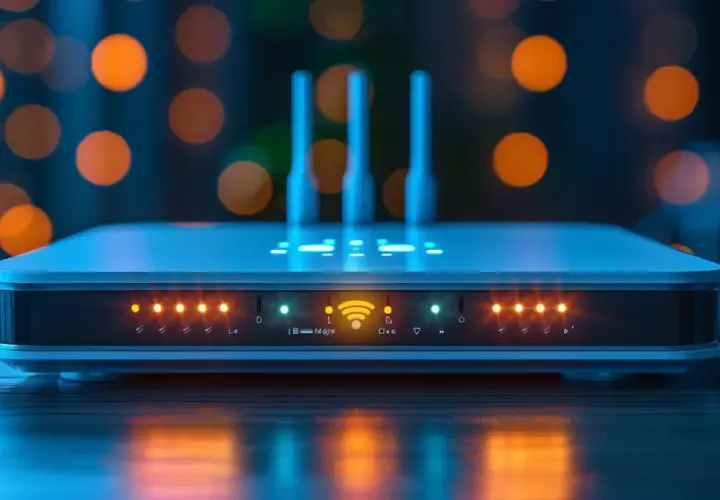 Nowoczesny router Wi-Fi z podświetlanymi diodami. Szukasz informacji, gdzie jest hasło na routerze Orange?