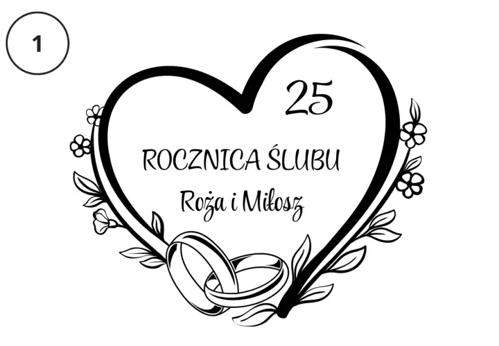 25 rocznica ślubu Róży i Miłosza. Dwa obrączki w sercu z kwiatami.