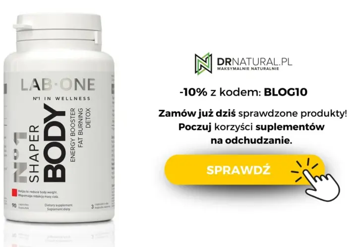 Biała butelka suplementu "N°1 SHAPER BODY" z napisem "ENERGY BOOSTER FAT BURNING DETOX".