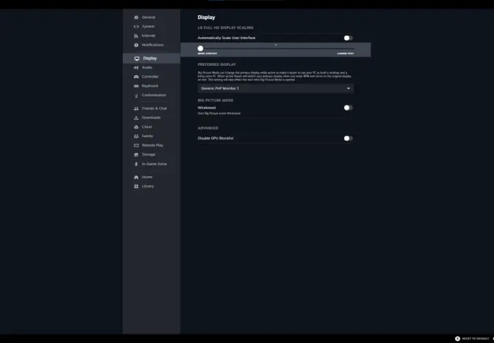 Ustawienia Steam: zakładka Wyświetlanie, opcja Big Picture Mode Windowed.