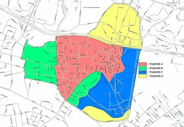 Mapa Lublina z podziałem na strefy parkowania. Podkreśla, gdzie kupić lublin bilety mpk, aby uniknąć mandatu.