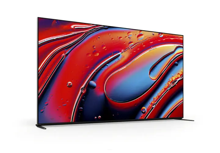 Nowy telewizor Sony Bravia 9 z żywymi kolorami i płynnymi kształtami, jak krople oleju na wodzie.