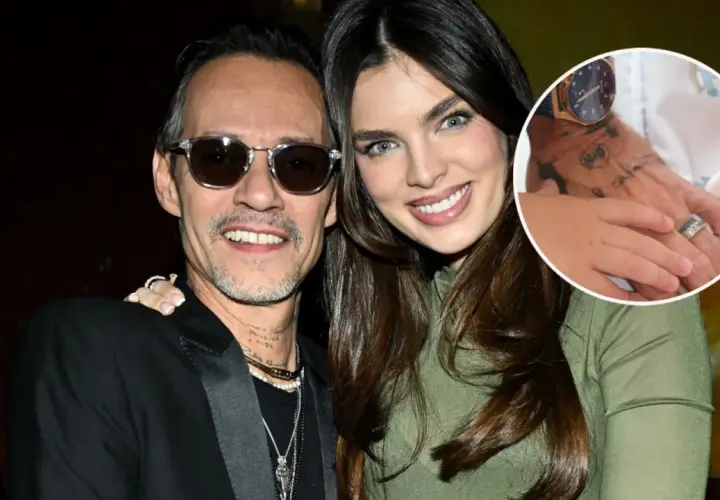 Marc Anthony z żoną i noworodkiem. Widać obrączkę na jego dłoni.