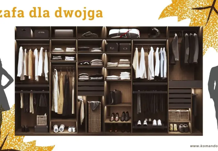 Elegancki projekt szafy do sypialni dla dwojga, z miejscem na ubrania i akcesoria.