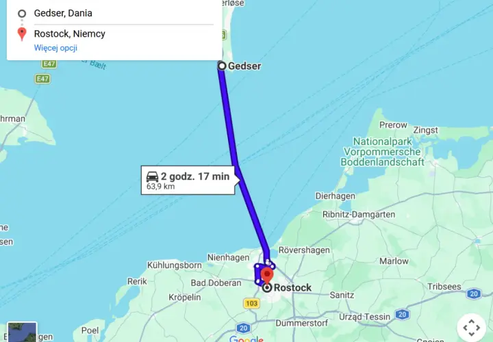Trasa promowa Rostock-Gedser, czas podróży 2h 17min, 63,9 km. Sprawdź prom Rostock Gedser cena.