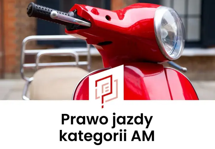 Czerwony skuter i tekst: Prawo jazdy kategorii AM za darmo.