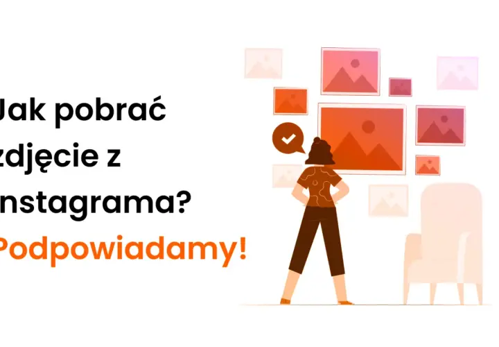 Jak zapisać zdjęcie z IG? Ilustracja pokazuje kobietę patrzącą na galerię zdjęć, z pytaniem o pobieranie z Instagrama.