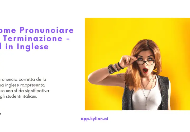Donna sorpresa con occhiali, che studia la pronuncia della terminazione "-ed" in inglese.