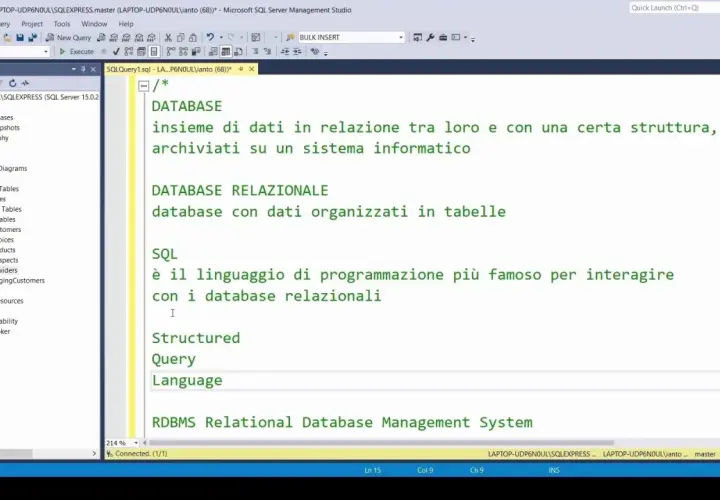 SQL: linguaggio per interagire con database relazionali. Definisce database e database relazionale. RDBMS.