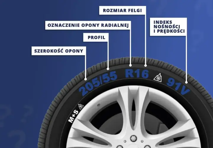 Opona 205/55 R16 91V do Opla Insignii. Wyjaśnienie oznaczeń: szerokość, profil, rozmiar felgi, indeks nośności i prędkości.