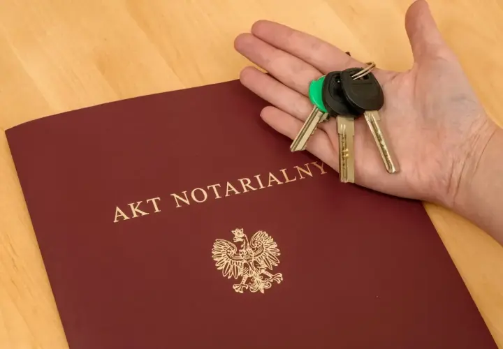 Dłoń z kluczami spoczywa na akcie notarialnym o majątku osobistym.