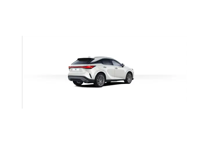 Biały Lexus RX z tyłu, z widocznymi światłami i felgami. Sprawdź jego wymiary, by dopasować do swoich potrzeb.
