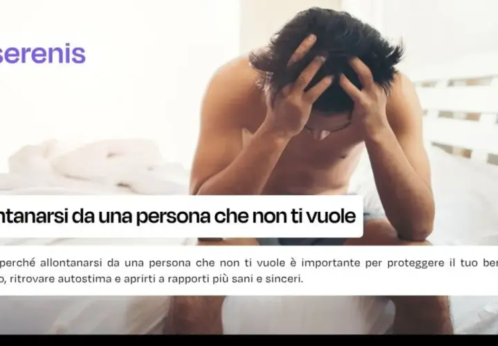 Uomo seduto sul letto con le mani tra i capelli, disperato. Il testo suggerisce: allontanati da chi non ti apprezza per ritrovare benessere.