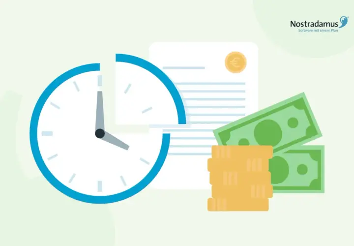 Uhr, Geld und Dokumente symbolisieren die **Minijob Steuern**. Zeit ist Geld, besonders bei der Abrechnung.