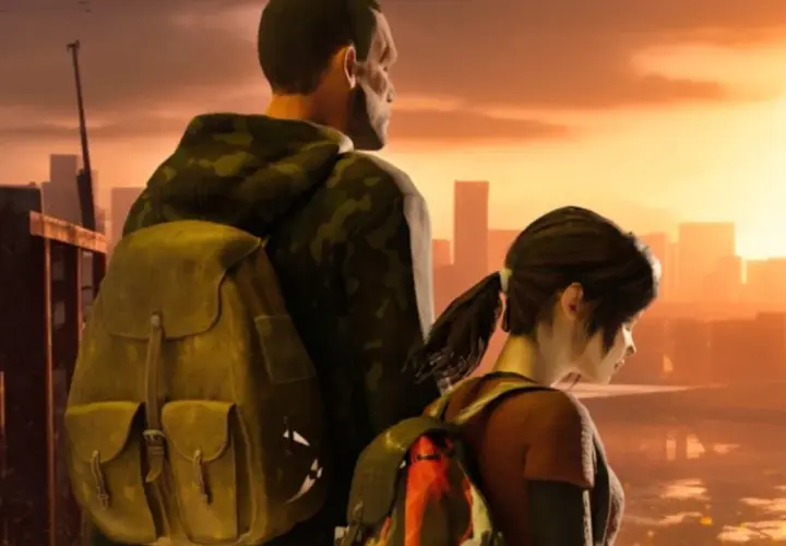 Joel i Ellie patrzą na zniszczone miasto. Wyobraź sobie tę historię na Nintendo Switch.