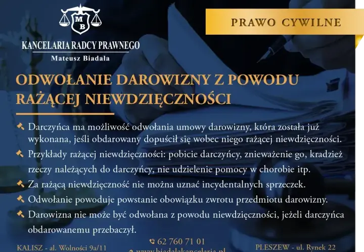 Odwołanie darowizny z powodu rażącej niewdzięczności. Dowiedz się, kiedy możesz odwołać darowiznę i jakie są tego konsekwencje.