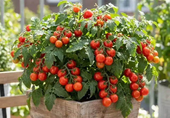 Un plant de tomate grappe débordant de fruits rouges vifs, prêt à être cueilli.