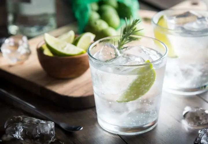 Kto pije gin z tonikiem? Orzeźwiający drink z lodem, limonką i rozmarynem, gotowy do degustacji.