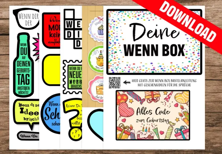 Bastelanleitung für eine "Deine Wenn Box" zum Selbermachen für Frauen, mit Sprüchen und Geschenkideen.
