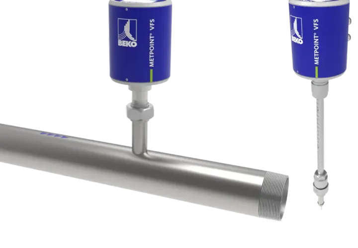 Medidor de caudal volumétrico BEKO METPOINT® VFS, con sensor de inserción y tubería roscada.