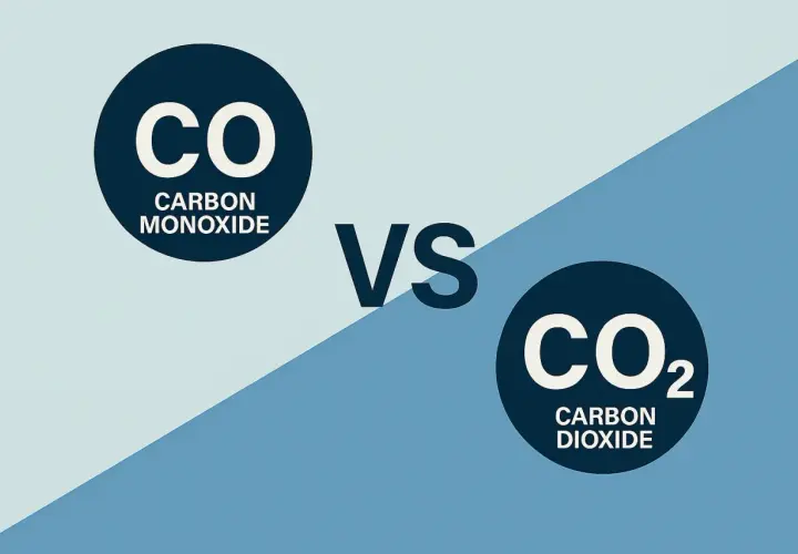 Comparaison visuelle : CO (monoxyde de carbone) vs CO₂ (dioxyde de carbone). Comprendre la différence entre ces deux gaz est essentiel.