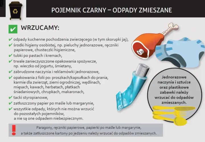 Co wrzucamy do czarnego pojemnika na śmieci - kompletna lista odpadów