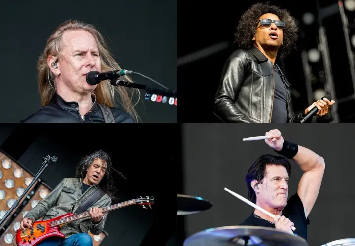 Członkowie Alice in Chains: wokalista z długimi blond włosami, wokalista w okularach przeciwsłonecznych, basista i perkusista.