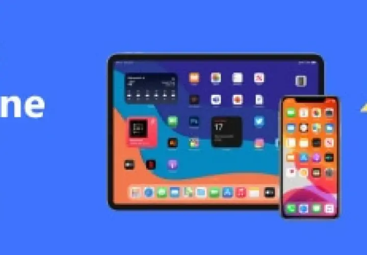 Un iPad y un iPhone muestran pantallas con iconos y widgets, listos para sincronizar.