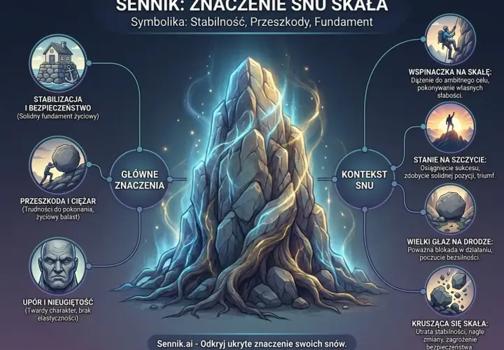 Sennik góry: stabilność, przeszkody, fundament. Obraz przedstawia symbolikę snów o górach, od wspinaczki po blokady.