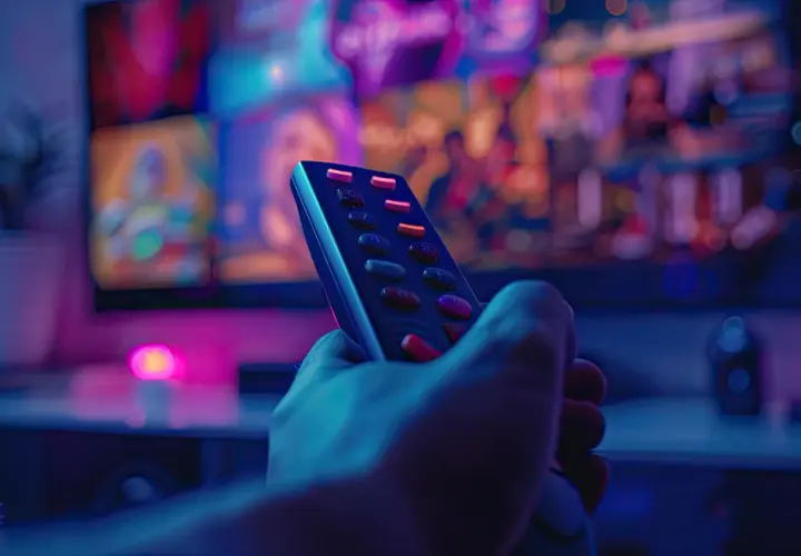 Dłoń trzymająca pilot, gotowa do działania. Dowiedz się, jak wyszukać kanały w telewizorze, by odkryć nowe treści.